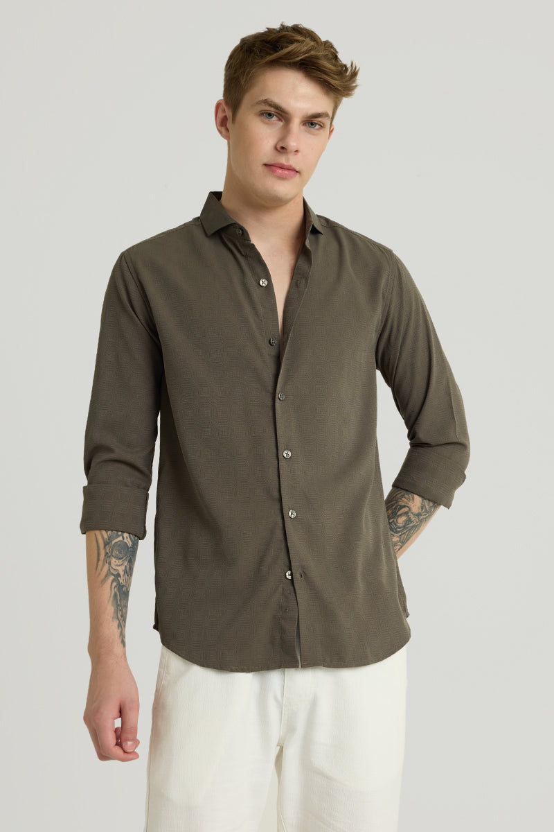 Olive Collared Short Shirt