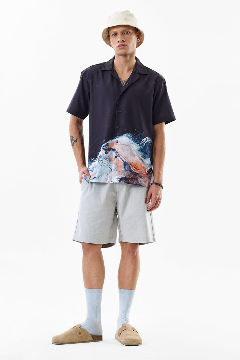 Grey & White Striped Shorts