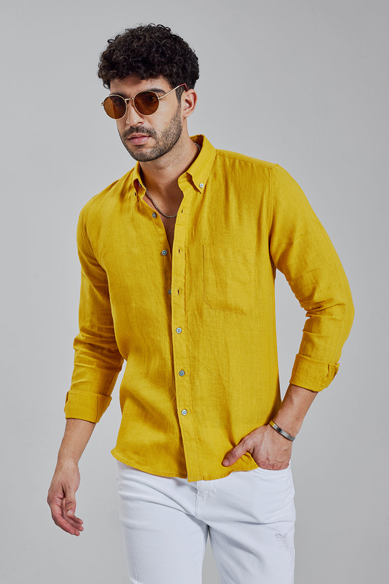 Buy Men's Mould Linen Yellow Shirt Online