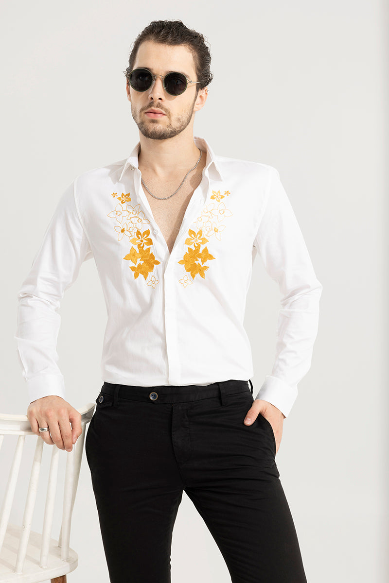 Buy Men's Golden Flower White Shirt Online