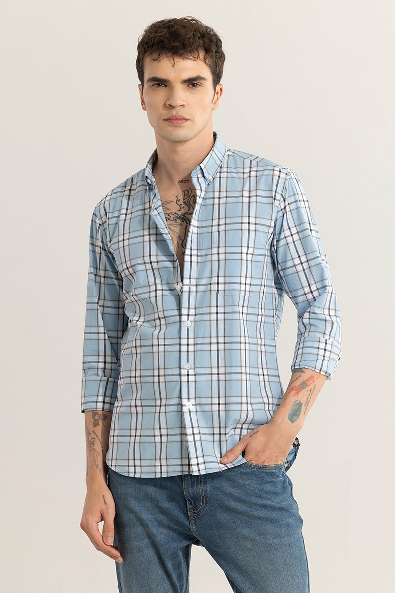 Parallel Grid Blue Checks Shirt