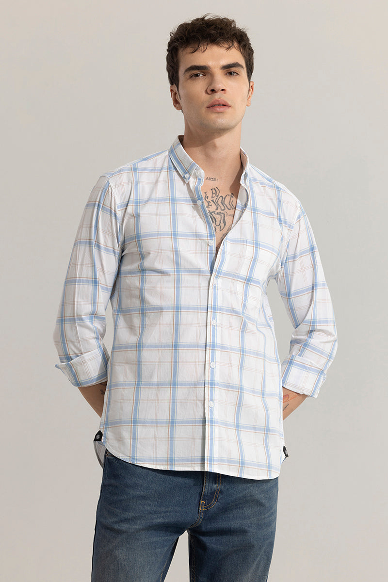 grey and white check shirt