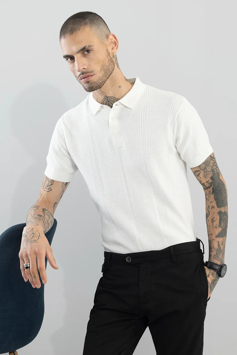Coulter Knitted White Polo T-Shirt