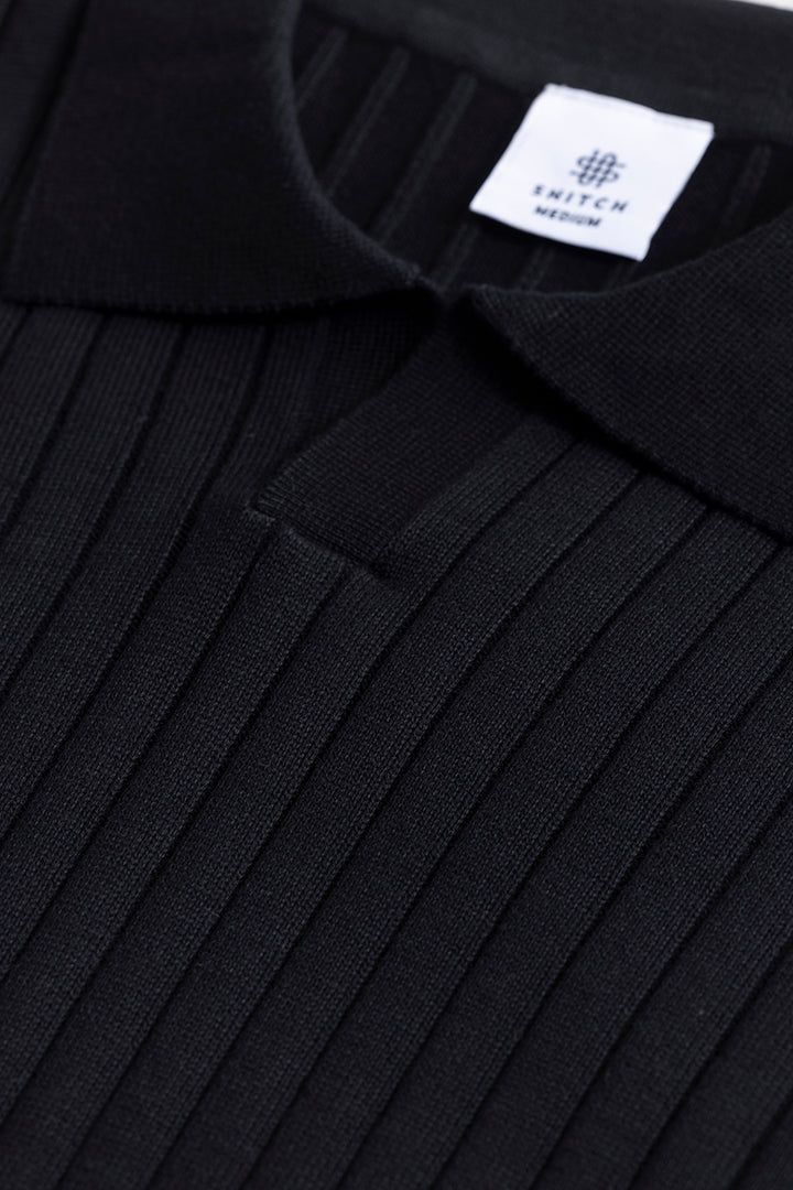 Sleek Striped Black Polo T-Shirt