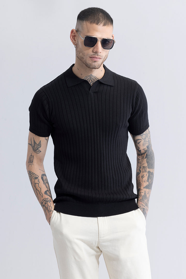 Sleek Striped Black Polo T-Shirt