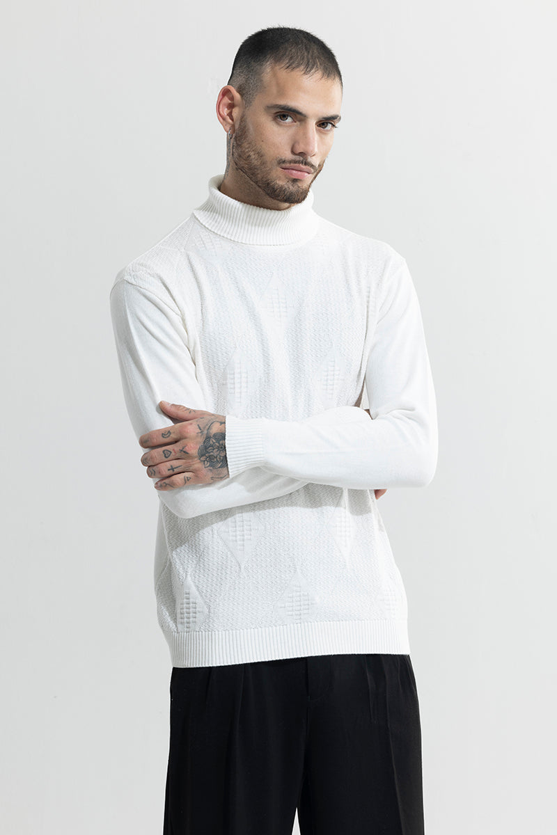 Buy Men's Rhomboid White Turtle Neck Sweater Online
