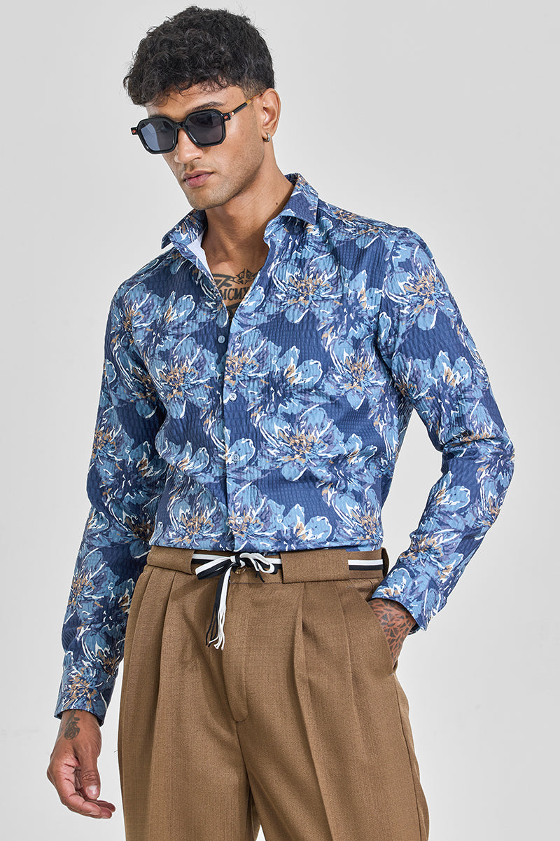 Men's Navy Blue Floral Slim Fit Shirt main image 1