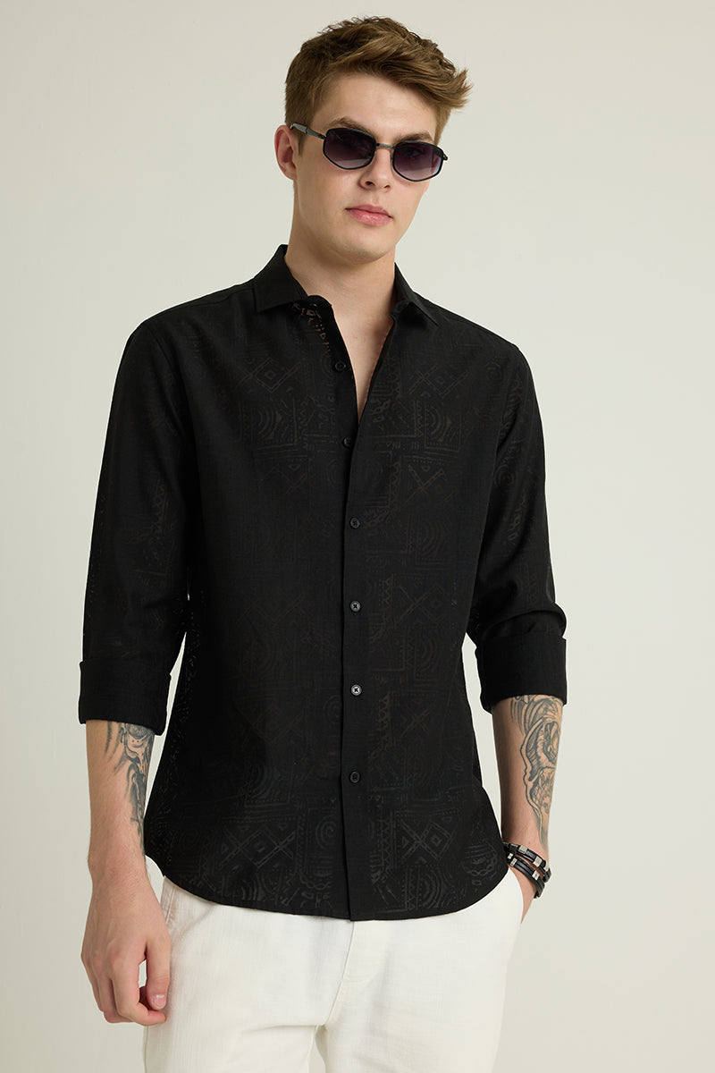 Men's Self Design Grey Smart Shirt main image 0