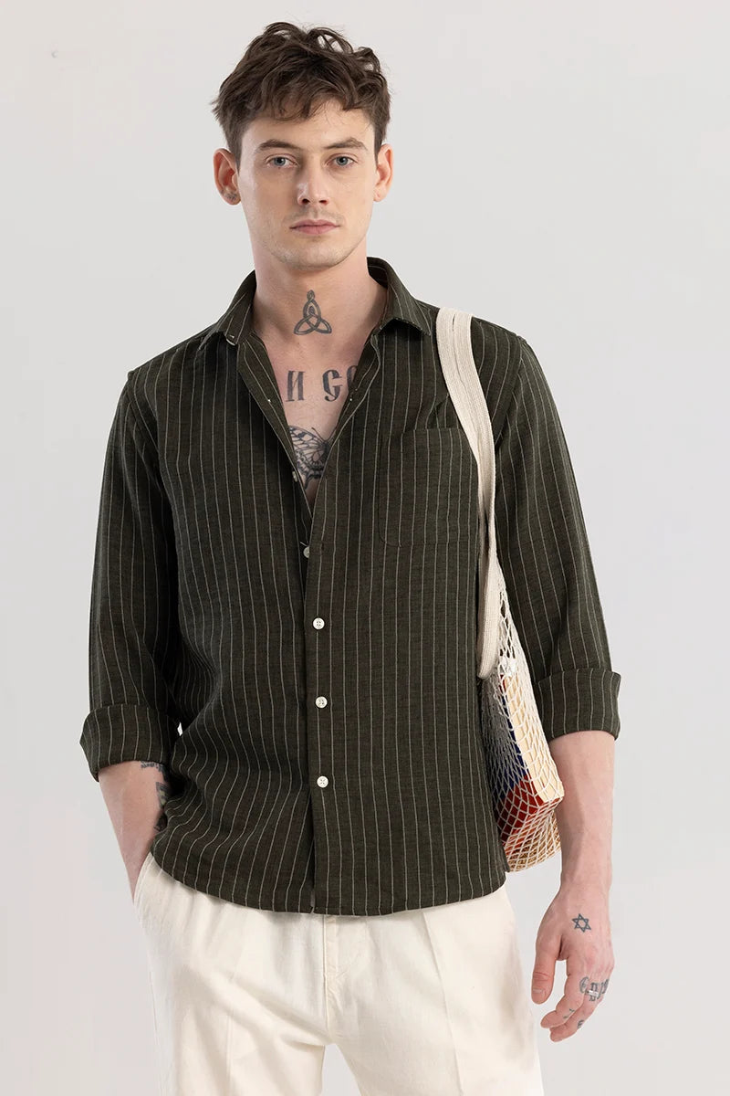 MLVINCE はげまさ STRIPE LACE S/S SHIRTS – OLIVE