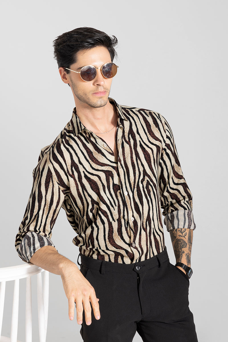 Buy Men's Tiger Skin Print Brown Shirt Online