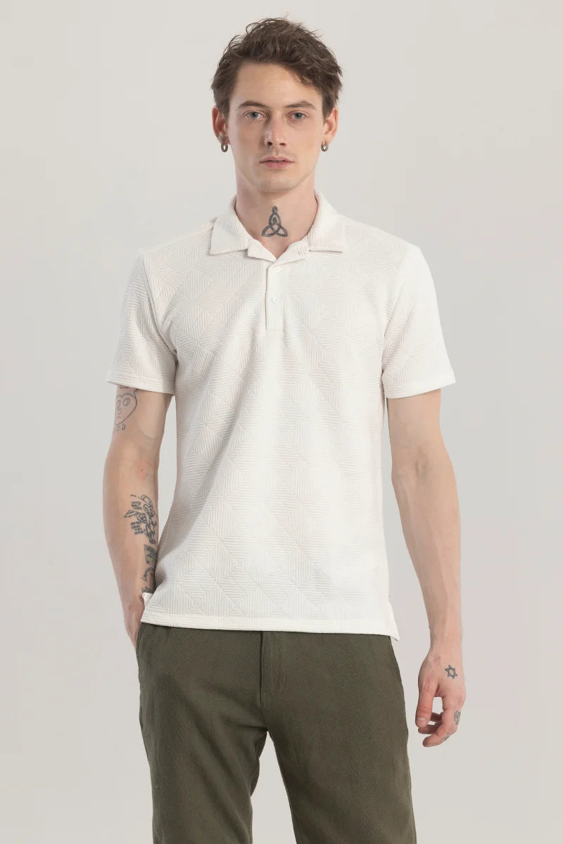 GeoVerve White Printed Polo T-Shirt