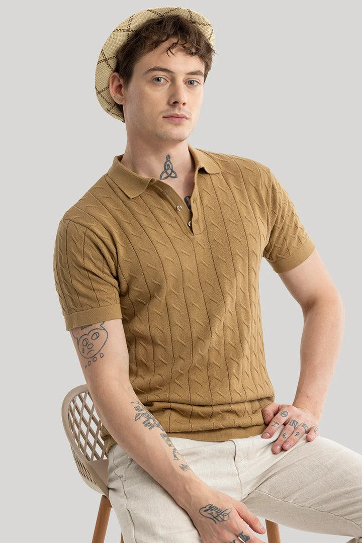 Buy Men s Fresco Brown Knitted Polo T Shirts Online Snitch SNITCH