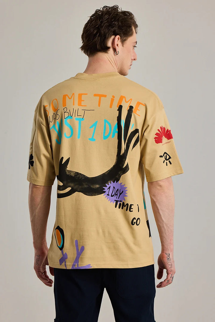ArtSymphony Graphic Brown Oversized T-Shirt