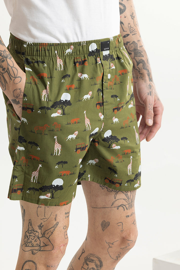 Animal Print Green Boxer