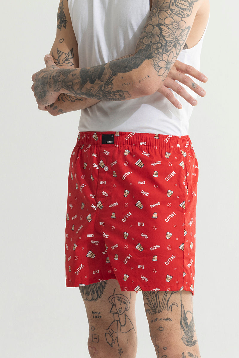 Chai Printed Red Boxer