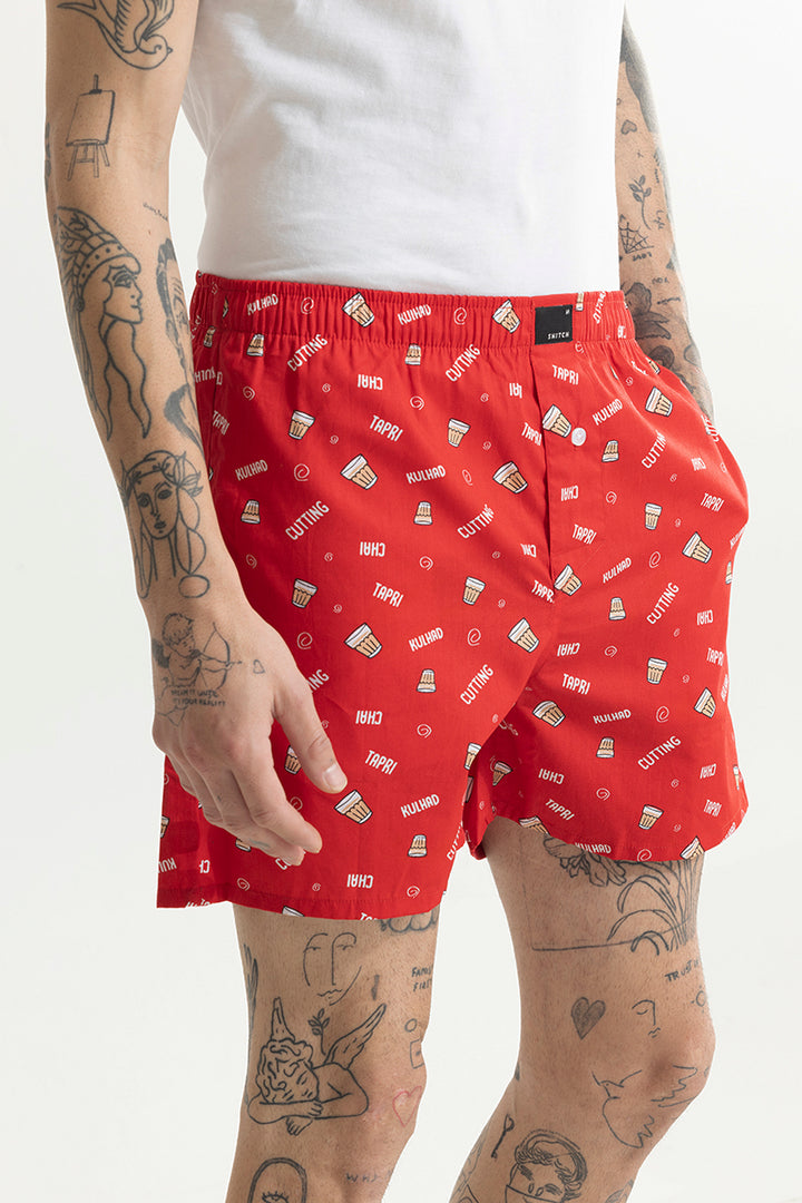 Chai Printed Red Boxer