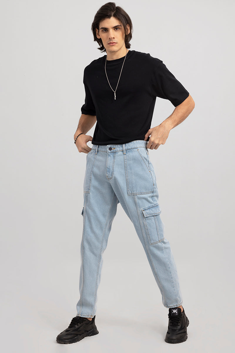 Buy Men's Hip Hop Ice Blue Baggy Cargo Jeans Online