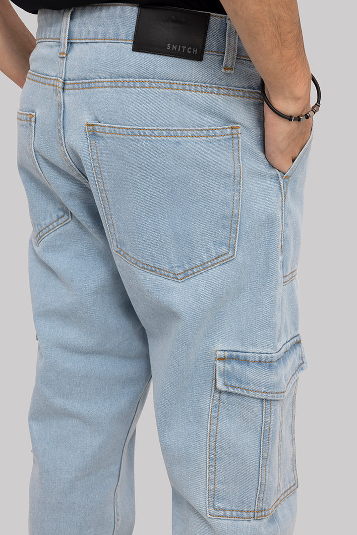 Buy Men's Hip Hop Ice Blue Baggy Cargo Jeans Online | SNITCH