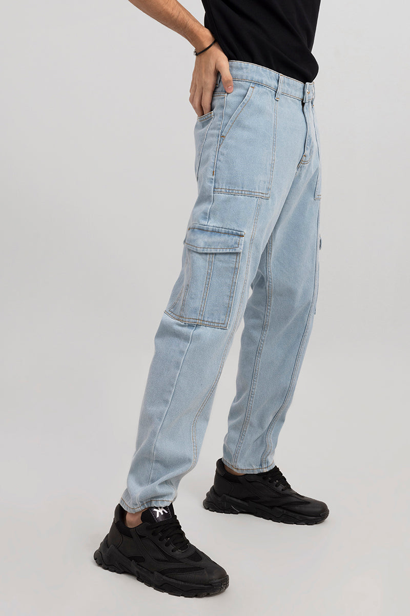 Women Utility Relaxed Fit Cargo Pants Blue