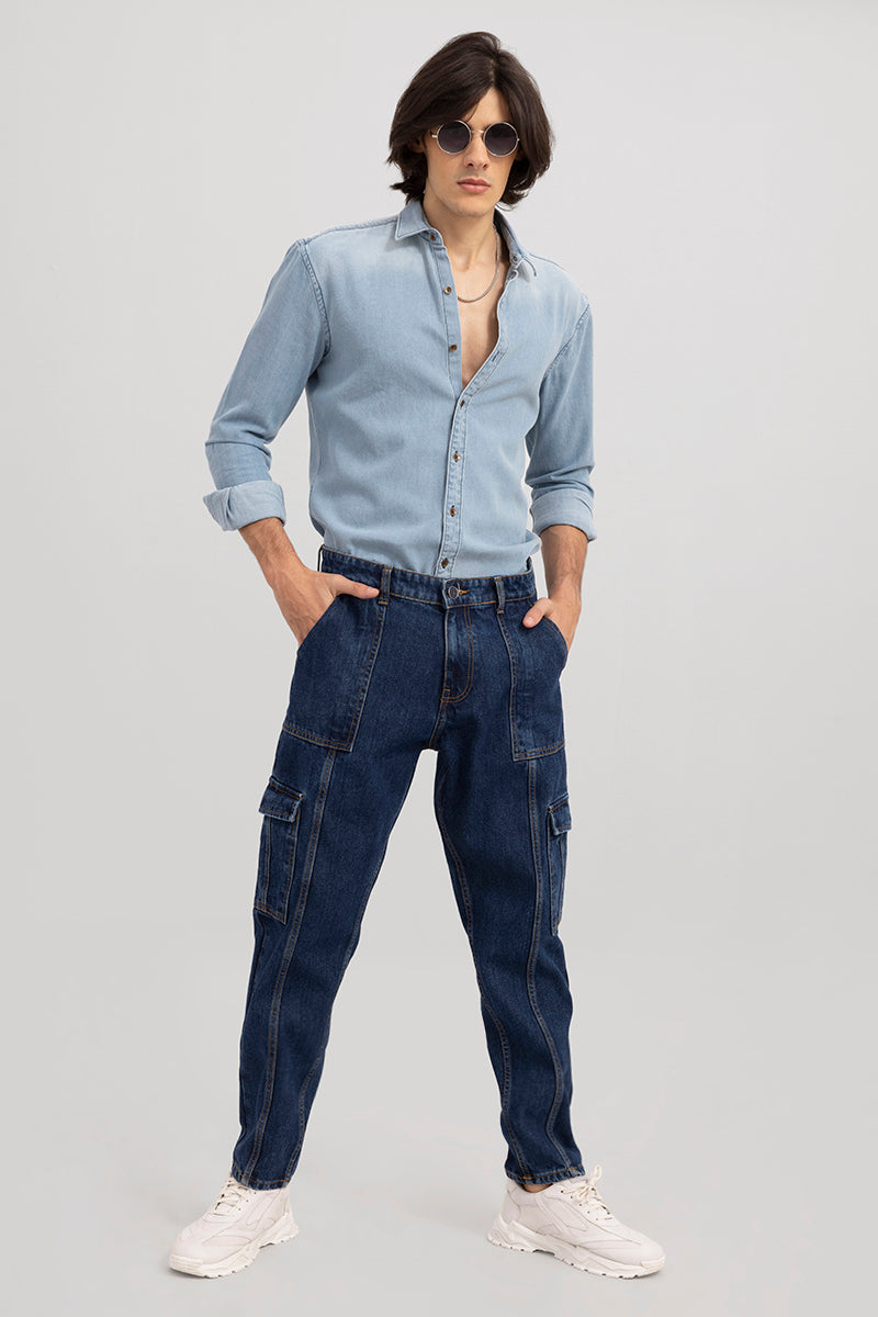 Mens blue jean cargo pants deals