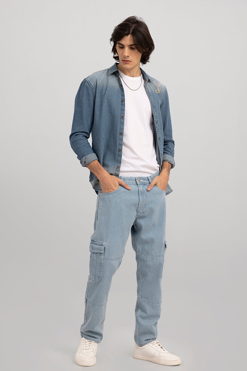 Heft Sky Blue Cargo Baggy Jeans