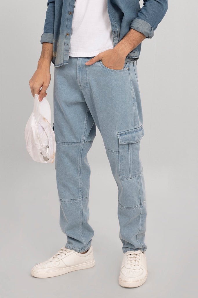 Mid Blue Relaxed Fit Cargo Men's Jeans