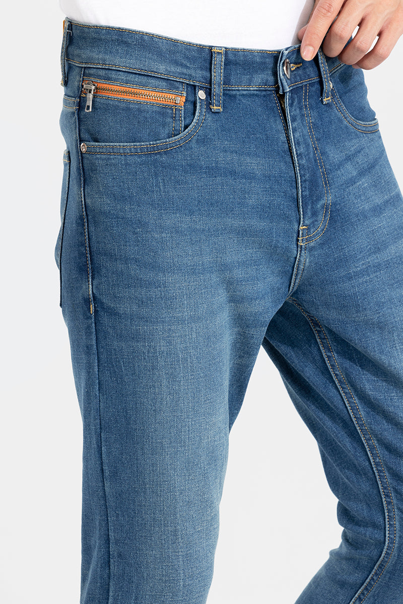 Zipper Pocket Sky Blue Skinny Jeans
