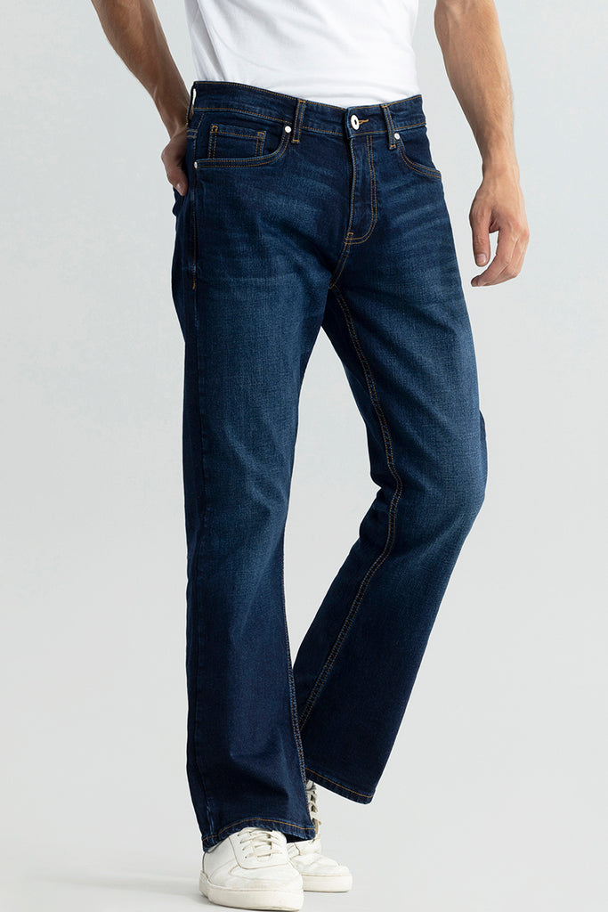Buy Men s Delta Dark Blue Bootcut Jeans Online SNITCH
