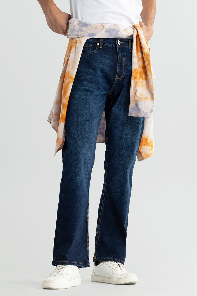 Buy Men s Delta Dark Blue Bootcut Jeans Online SNITCH