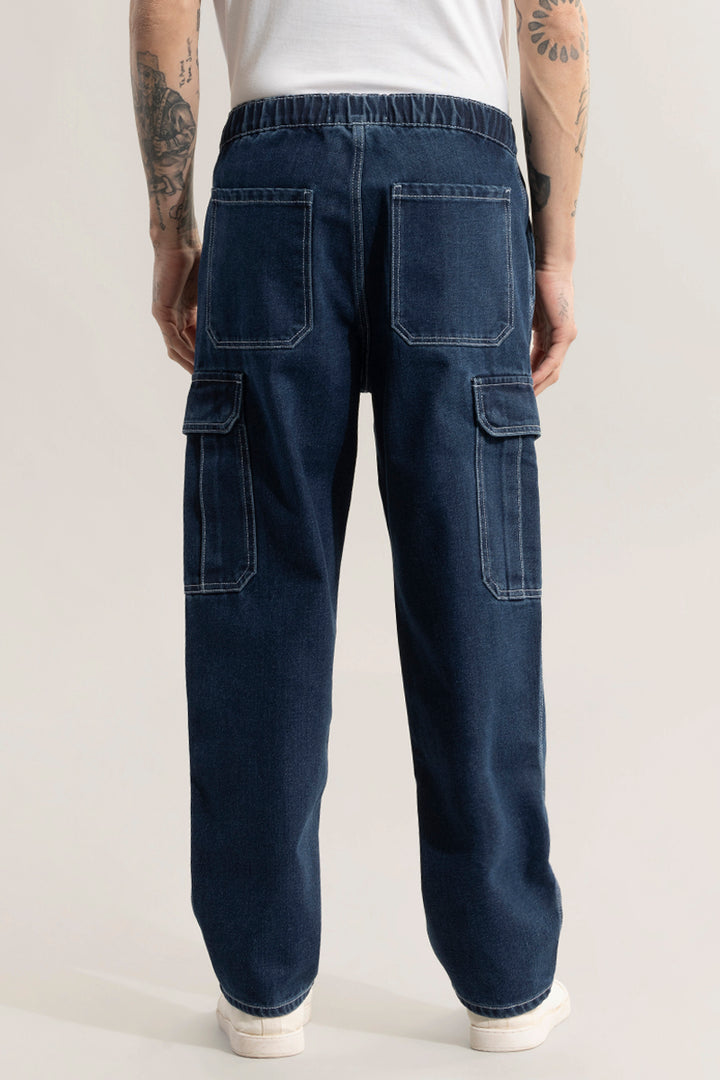 Pull On Denim Blue Baggy Fit Jeans