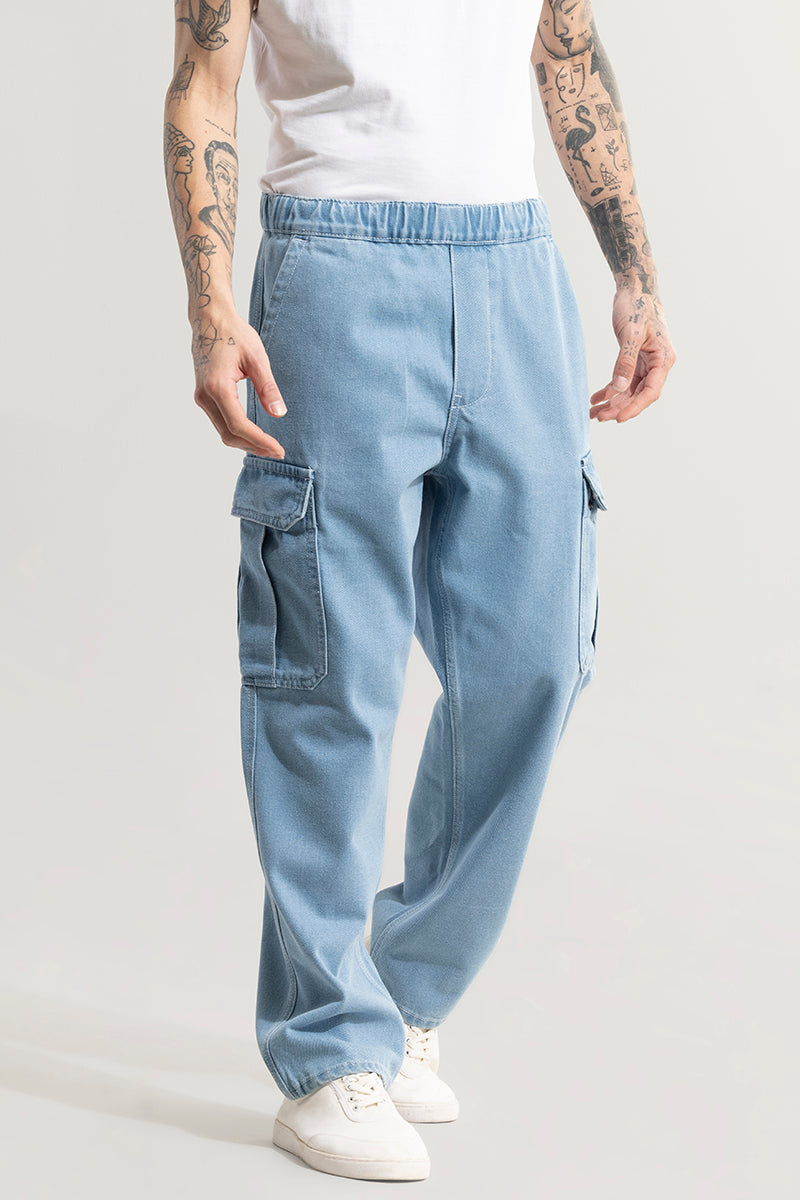Pull On Sky Blue Baggy Fit Jeans