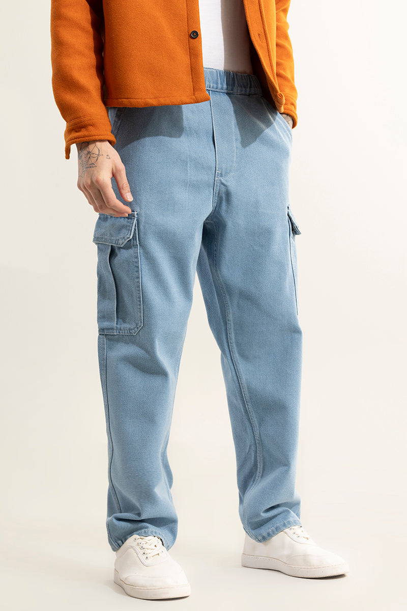 Pull On Sky Blue Baggy Fit Jeans
