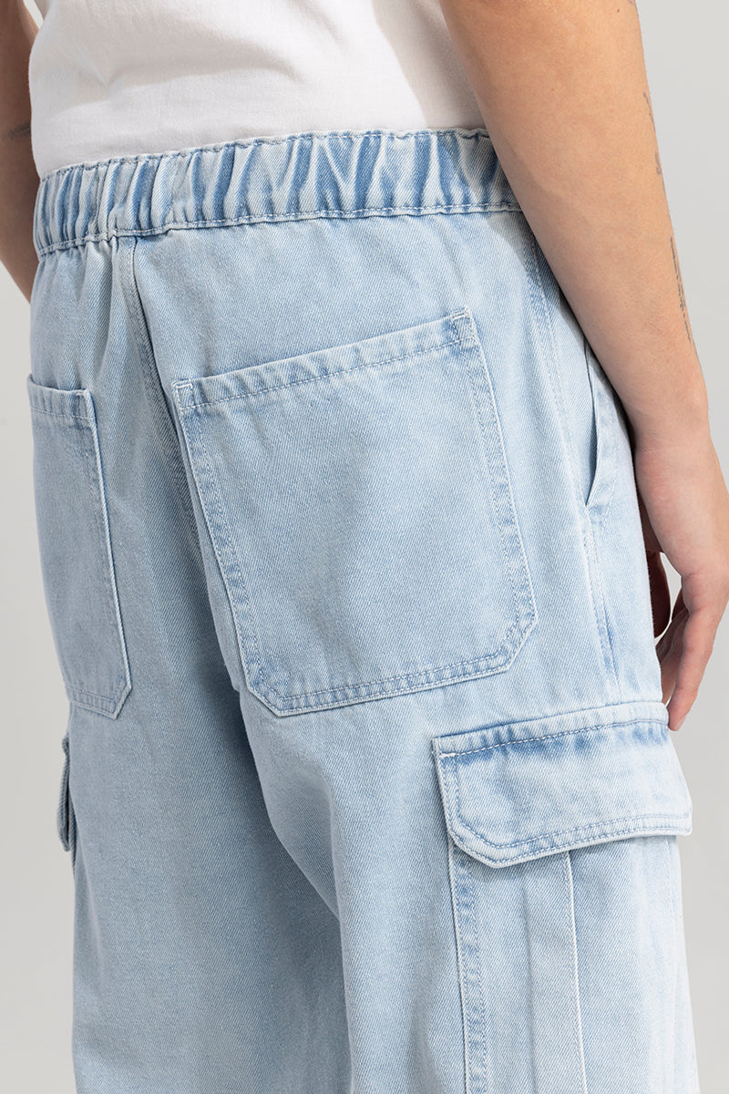 Pull On Ice Blue Baggy Fit Jeans