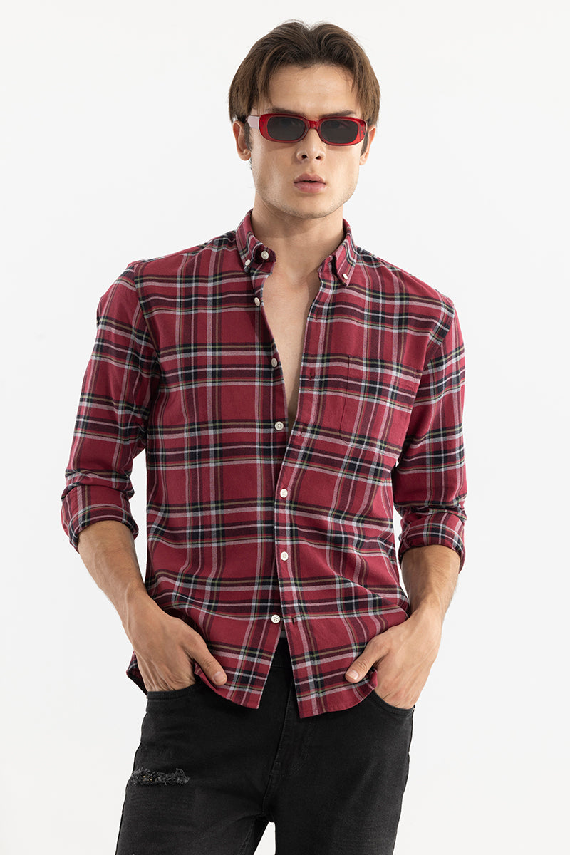 Buy Men's Plaid Vector Check Royal Red Shirt Online | SNITCH