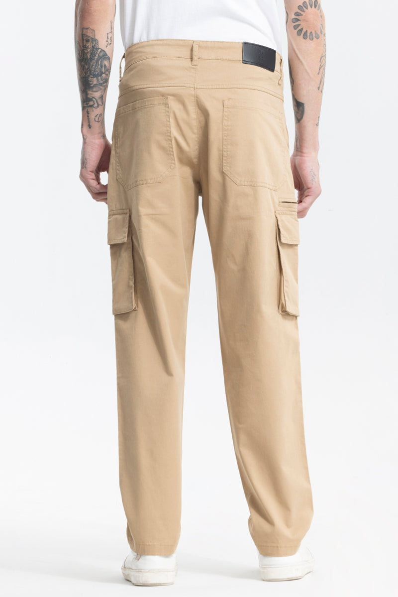 Elastic Waist Straight Leg Twill Cargo Trouser | boohoo