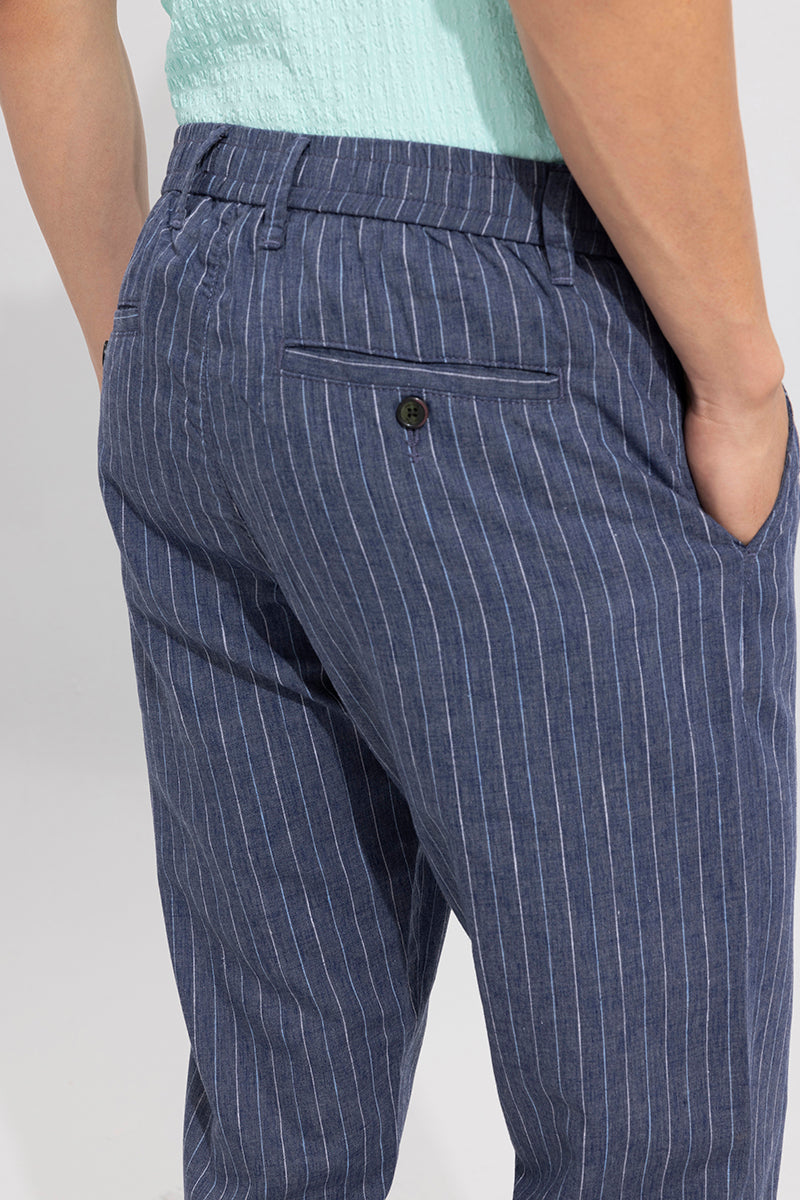 Classic Stripe Sapphire Blue Linen Pant