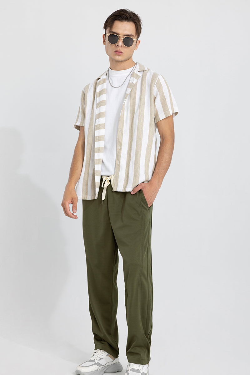 Waffle Knit Olive Relaxed Fit Pant