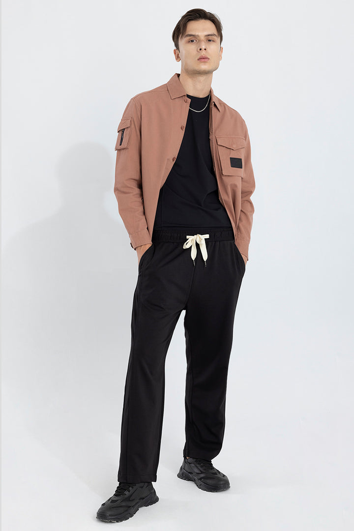 Waffle Knit Black Relaxed Fit Pant