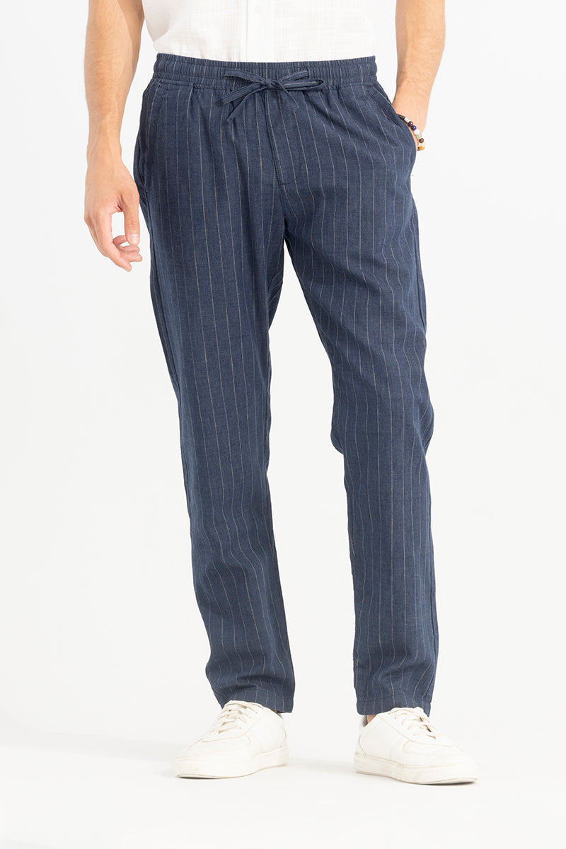 Buy Men's Aurabreeze Blue Linen Pant Online | SNITCH