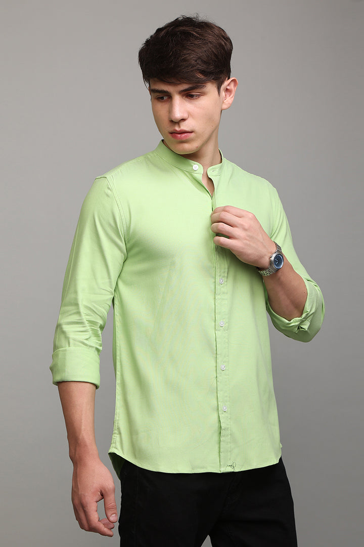 Standup Collar Green Shirt