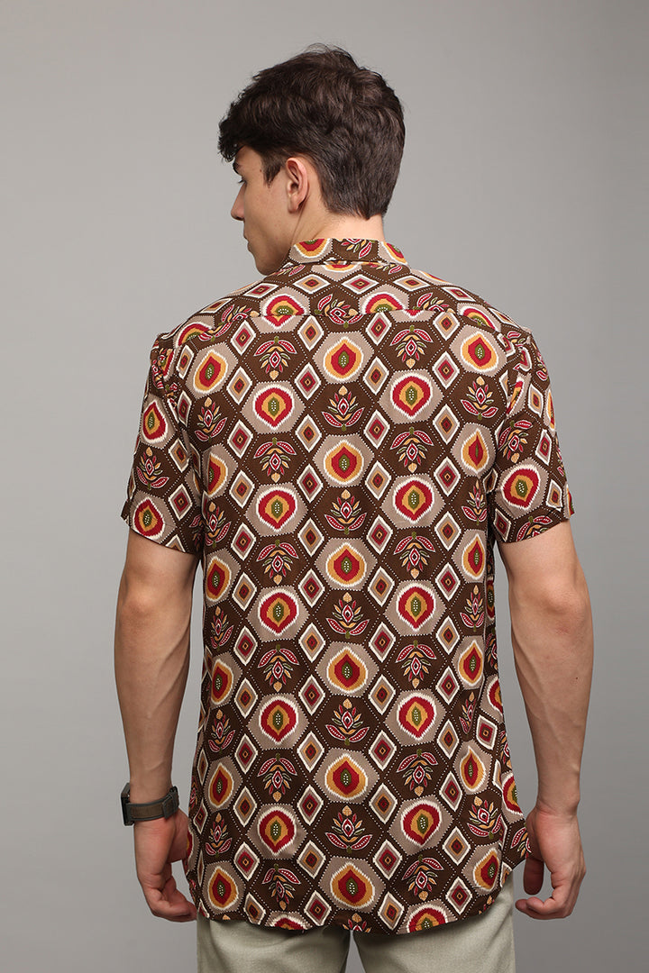 Tribal Flower Brown Shirt