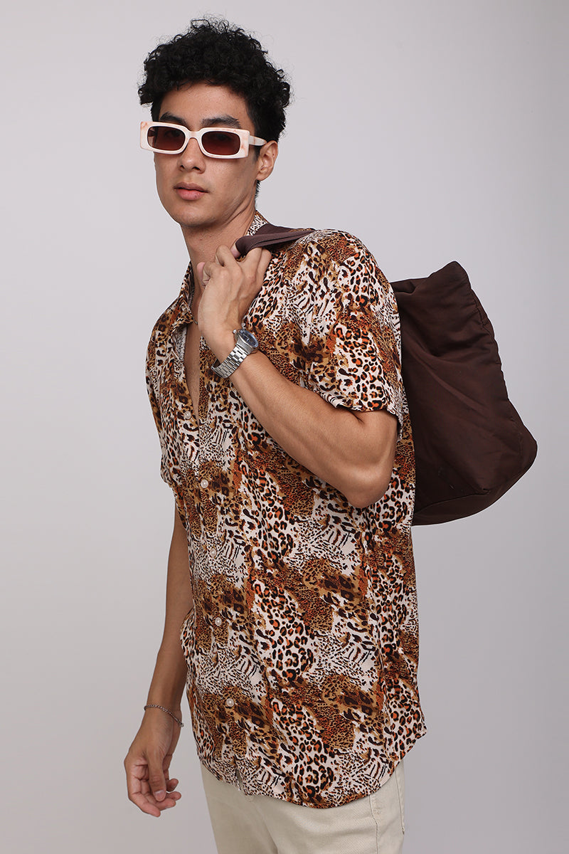 Buy Men's Leopard Print Brown Shirt Online