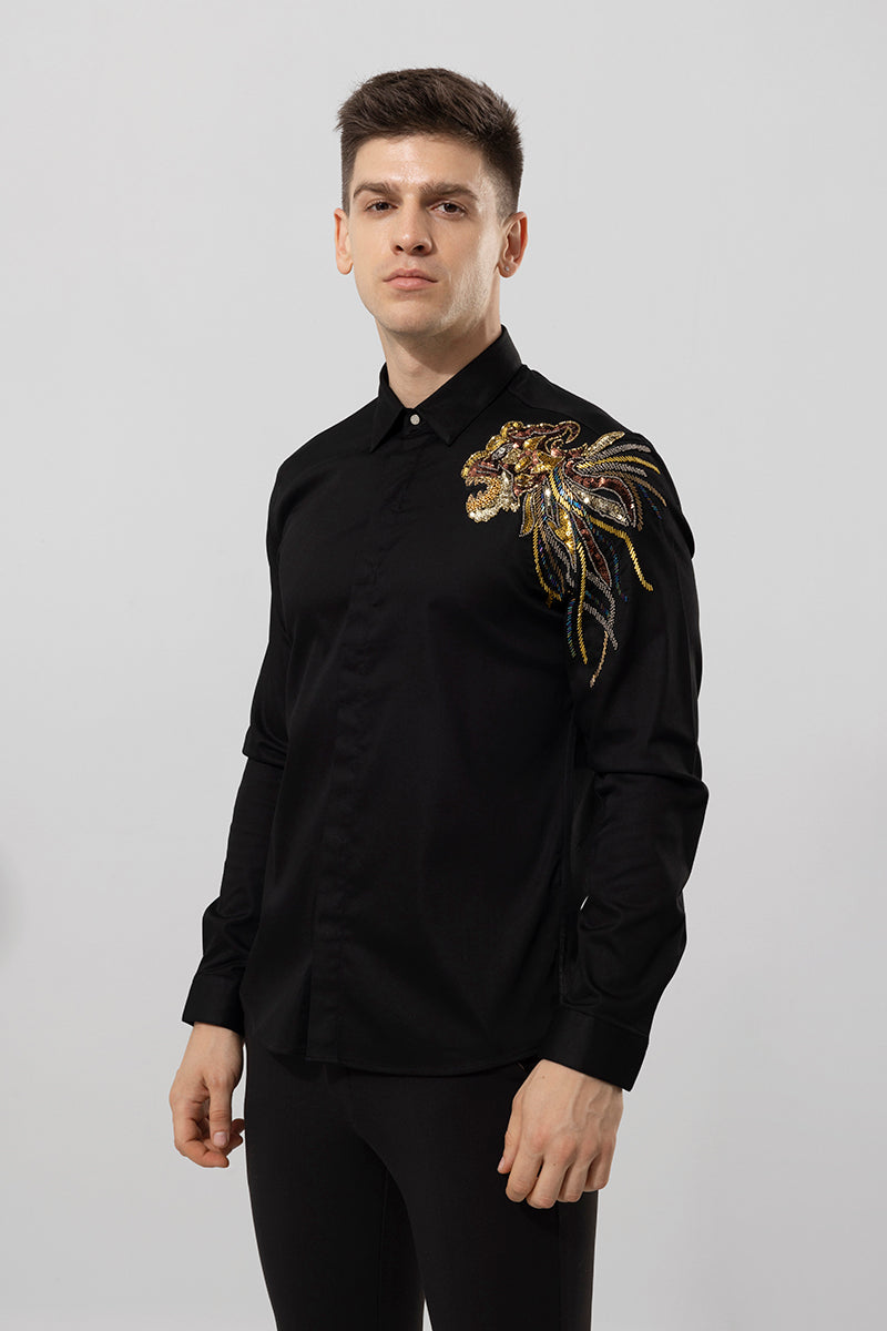 Leon Black Embroidery Shirt