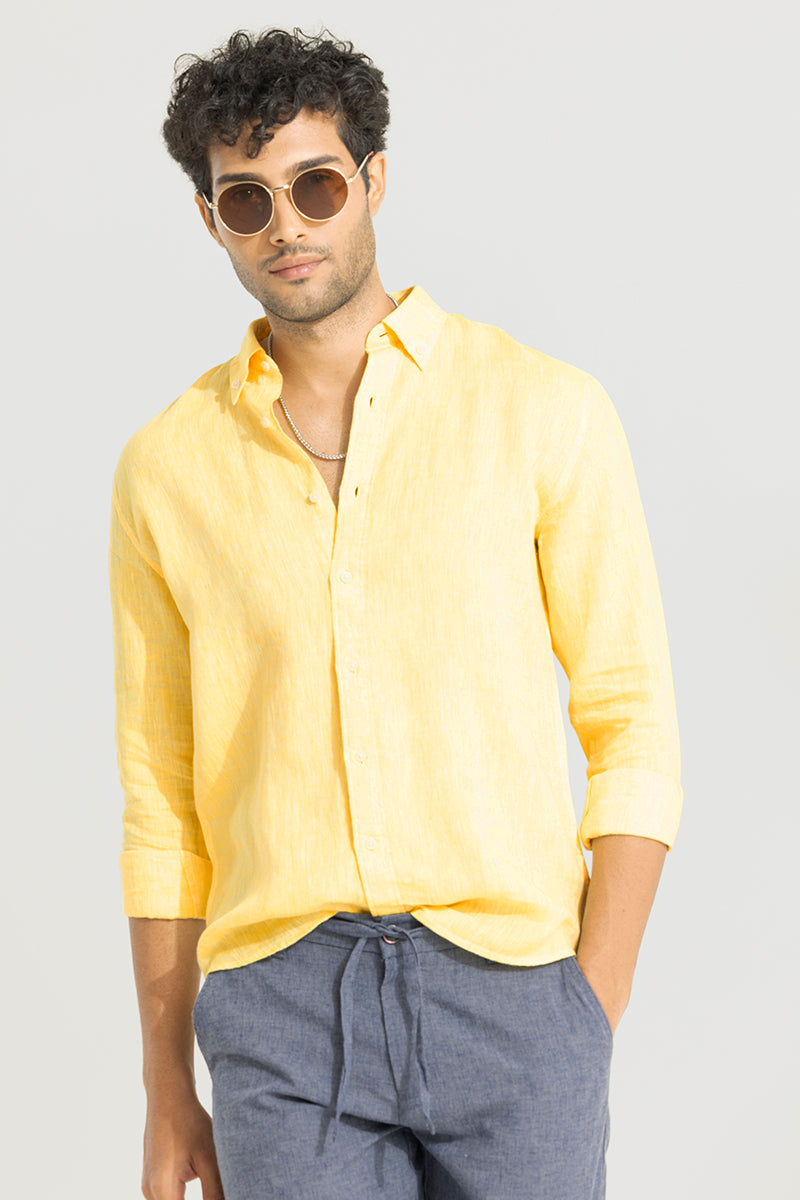 Buy Men's Buoyant Yellow Linen Shirt Online | SNITCH