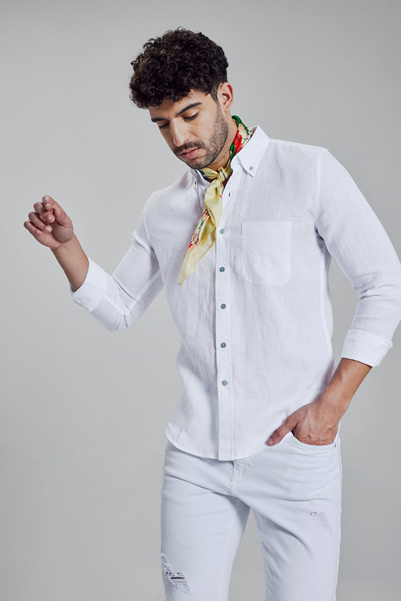 Buy Men's Mould Linen White Shirt Online | SNITCH