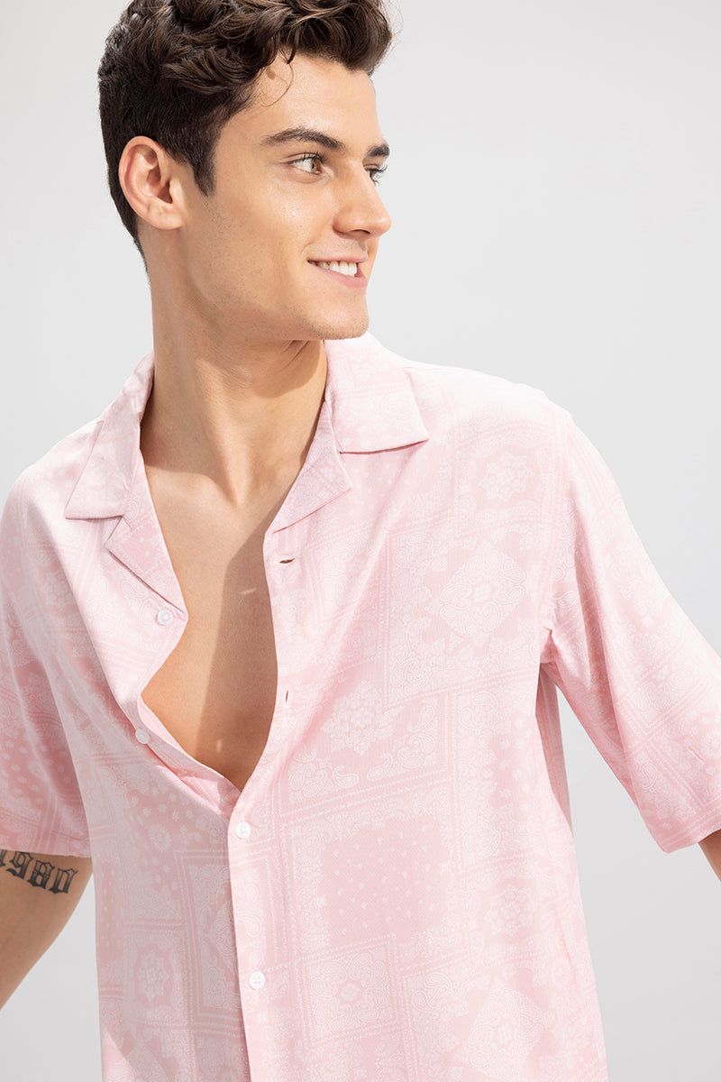 Short Sleeve Regular Fit Revere Bandana Satin Shirt