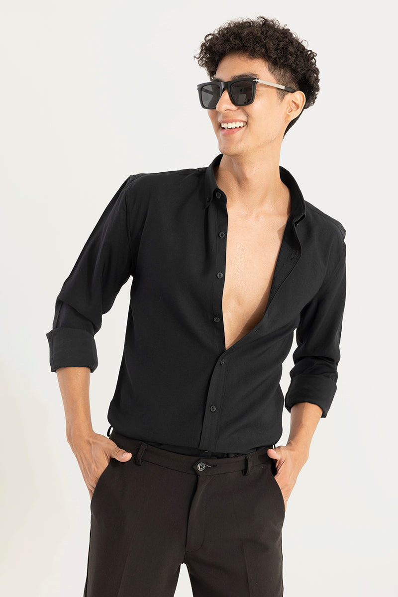 Buy Men's Crape Cotton Black Shirt Online | SNITCH