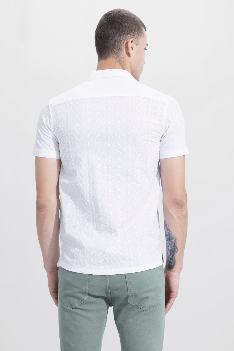 Semi Curve Leaf White Embroidery Shirt