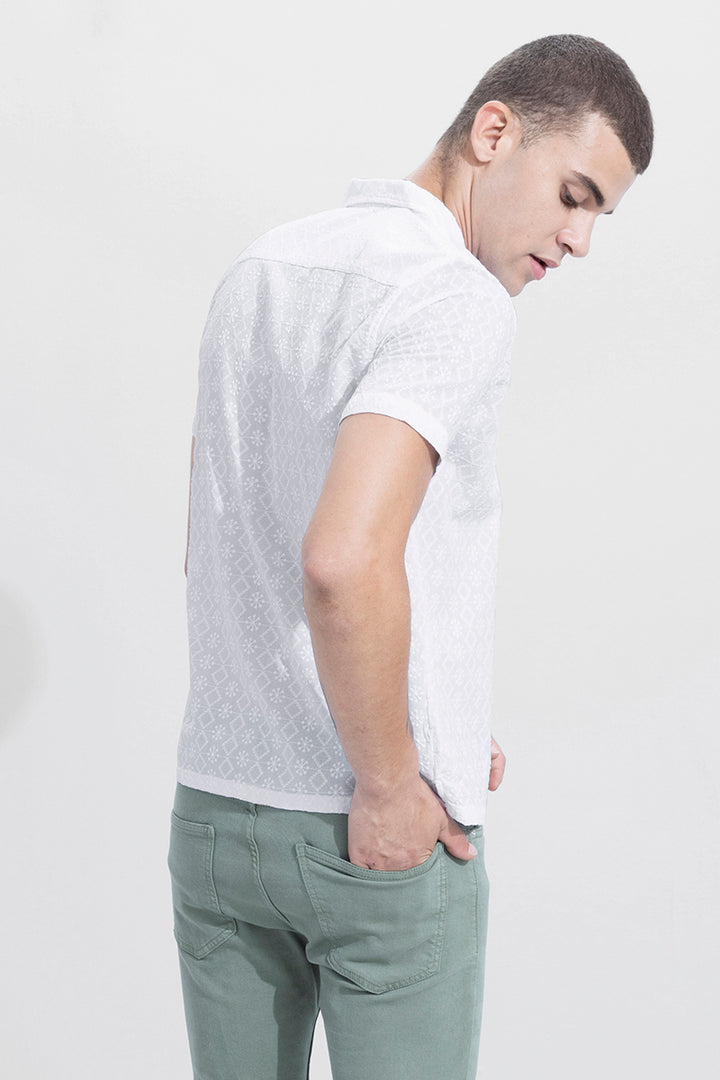 Quad Design White Embroidery Shirt