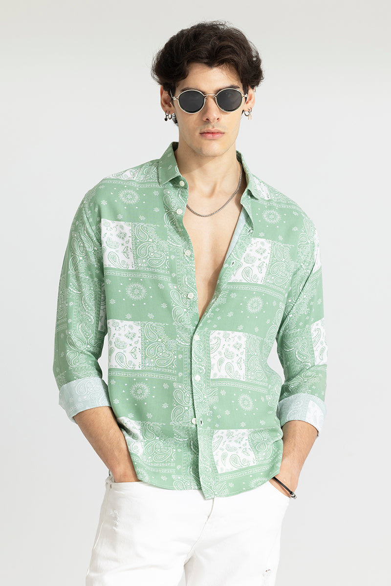 Buy Men's Persian Motif Green Shirt Online | SNITCH